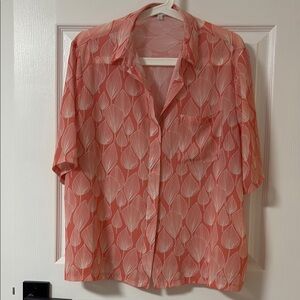 Coral Leaf Print Blouse